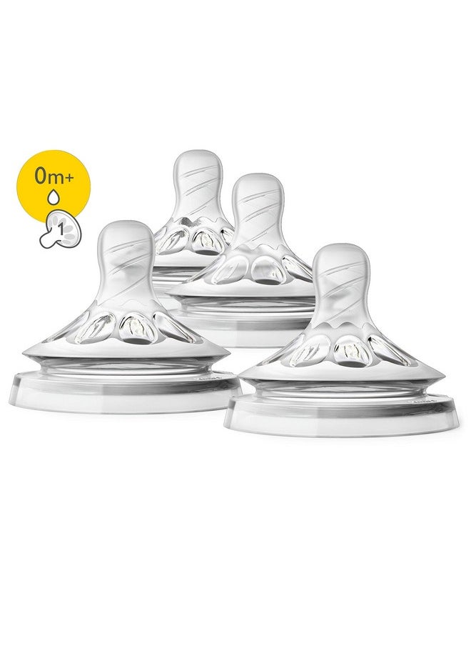 Philips Avent Natural Baby Bottle Newborn Flow Nipple, 0M+, 4pack, Flow 1, SCF651/43