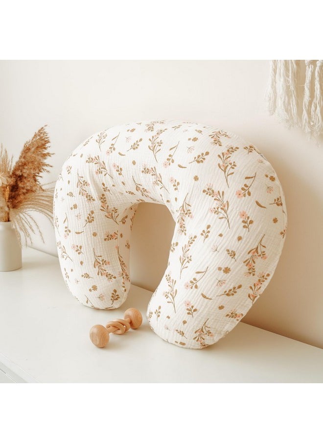 Konssy 2-Pack Muslin Nursing Pillow Covers, Soft & Adorable Nursing Covers for Breastfeeding Pillows, Slipcovers for Newborn Boys & Girls(Pink, Floral)
