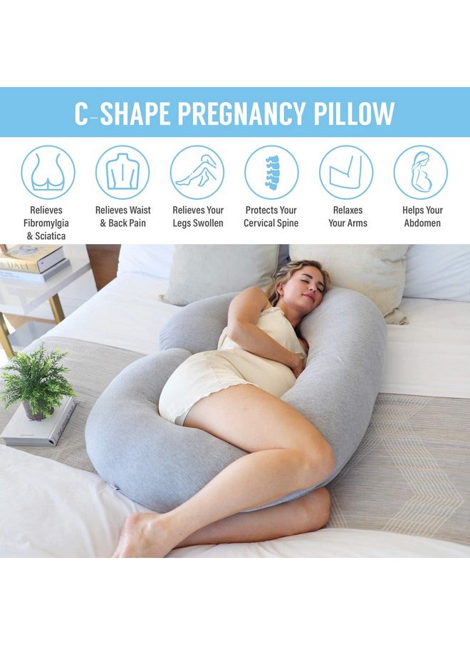 Pharmedoc Pregnancy Pillows, C-Shape Full Body Pillow - Jersey Cover Dark Grey - Pregnancy Pillows for Sleeping - Body Pillows for Adults, Maternity Pillow and Pregnancy Must Haves, New Mom Gifts
