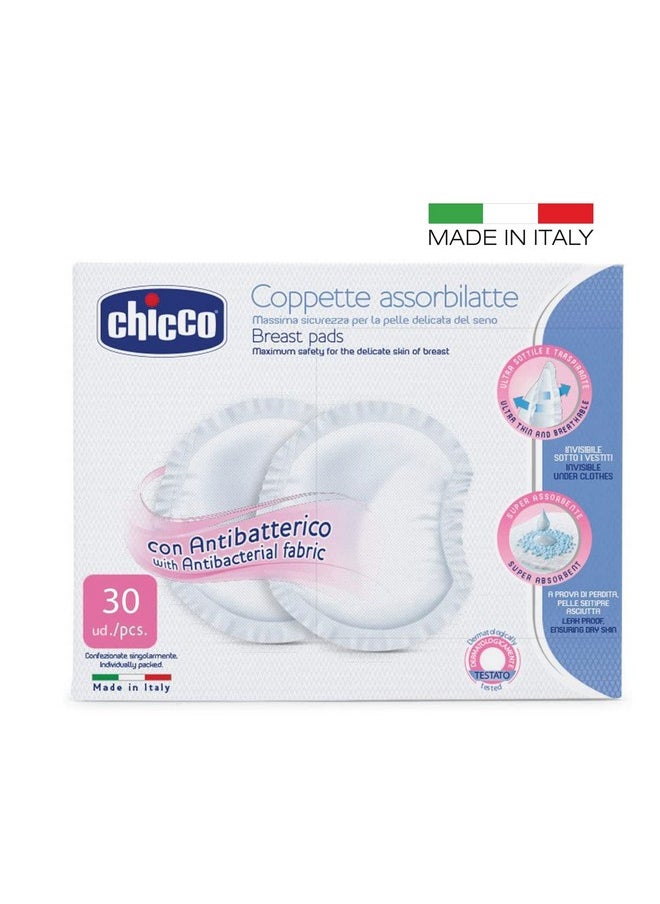 Chicco Anti-Bacterial Nursing Breast Pads (30 Pieces) | Ultra Thin & Breathable With Super Absorbent Technology | Dermatologically Tested | Individually Packed | Invisible Under Clothes