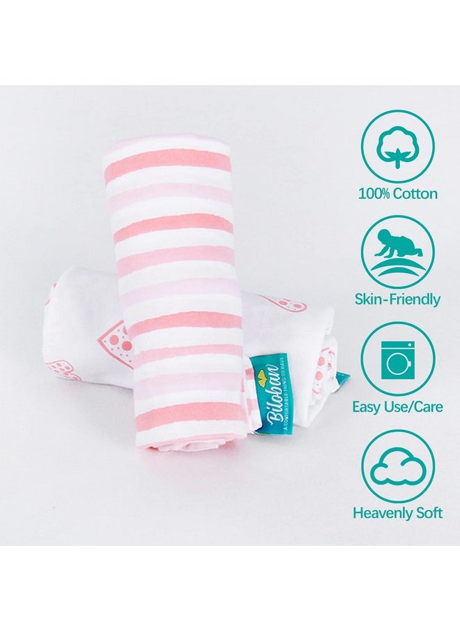 Biloban Nursing Pillow Cover 2 Pack for Boppy Pillow 100% Stretchy Cotton Large Zipper Super Soft & Breathable Infant Support Breastfeeding Cover for Moms or Little Girl Gifts
