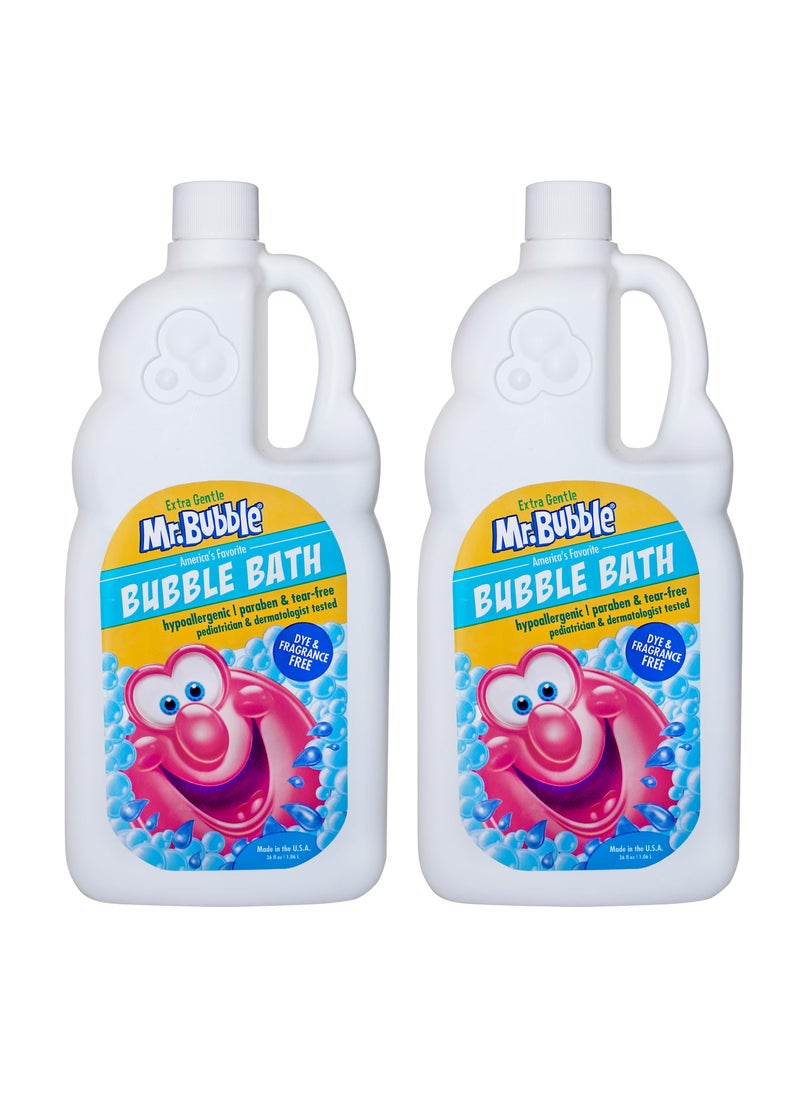 Mr. Bubble Extra Gentle Bubble Bath - Hypoallergenic, Tear Free Bubble Bath Solution Perfect for Sensitive Skin (Pack of 2 Bottles, 36 fl oz Each)