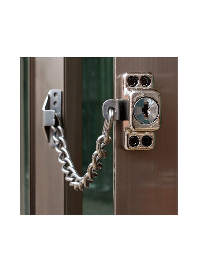 Stainless Steel Window Chain Lock Guard Door Restrictor Child Safety Security Chain Lock for Flat Open Windows Anti Theft Home Hardware Opening Restrictor Lock with Key