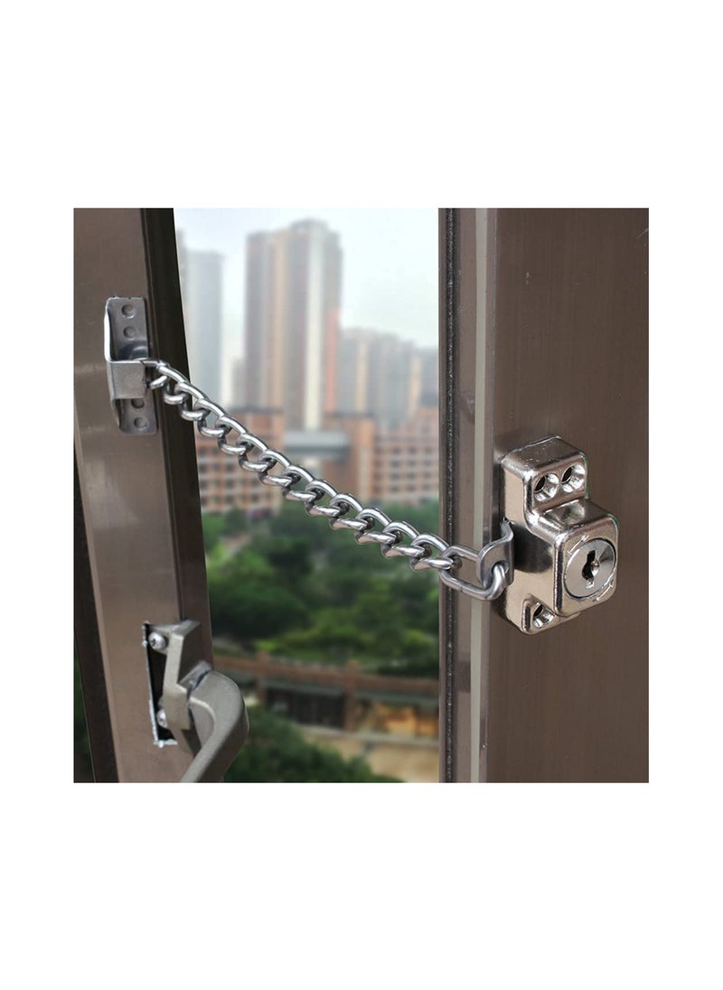 Stainless Steel Window Chain Lock Guard Door Restrictor Child Safety Security Chain Lock for Flat Open Windows Anti Theft Home Hardware Opening Restrictor Lock with Key