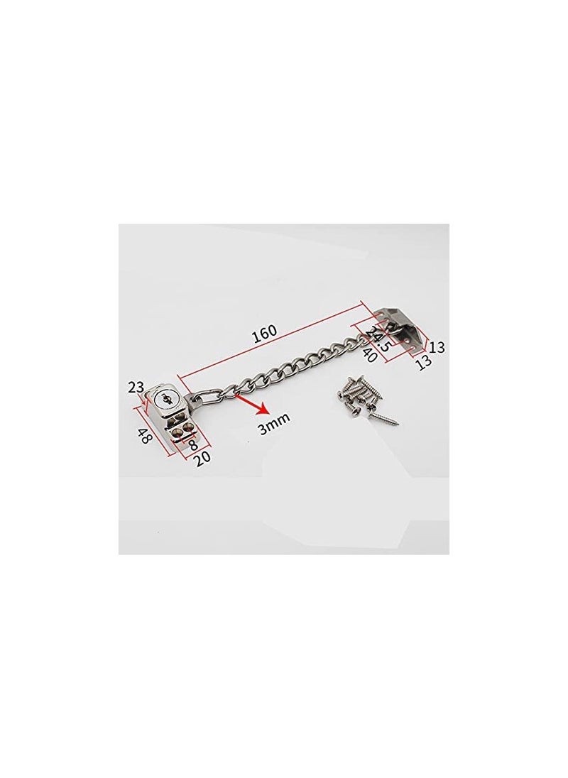 Stainless Steel Window Chain Lock Guard Door Restrictor Child Safety Security Chain Lock for Flat Open Windows Anti Theft Home Hardware Opening Restrictor Lock with Key