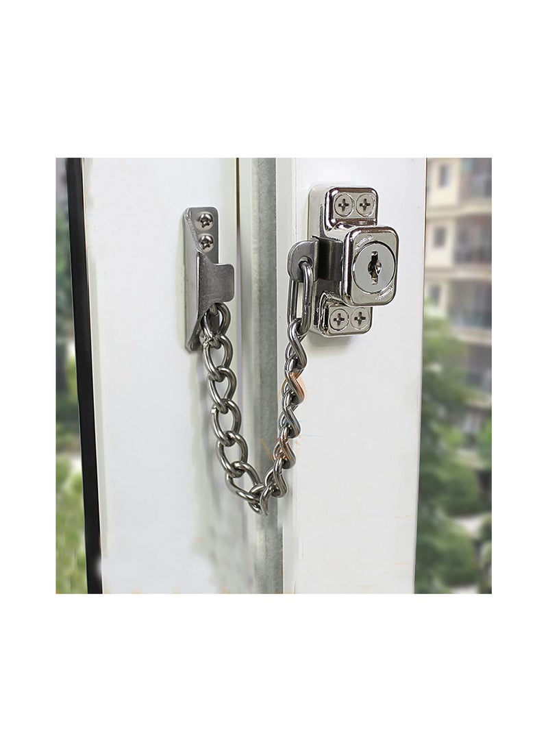 Stainless Steel Window Chain Lock Guard Door Restrictor Child Safety Security Chain Lock for Flat Open Windows Anti Theft Home Hardware Opening Restrictor Lock with Key