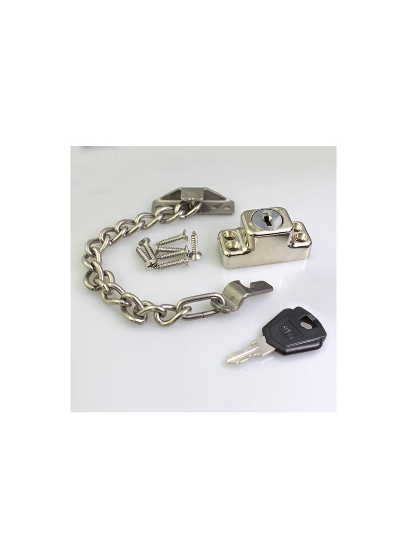 Stainless Steel Window Chain Lock Guard Door Restrictor Child Safety Security Chain Lock for Flat Open Windows Anti Theft Home Hardware Opening Restrictor Lock with Key