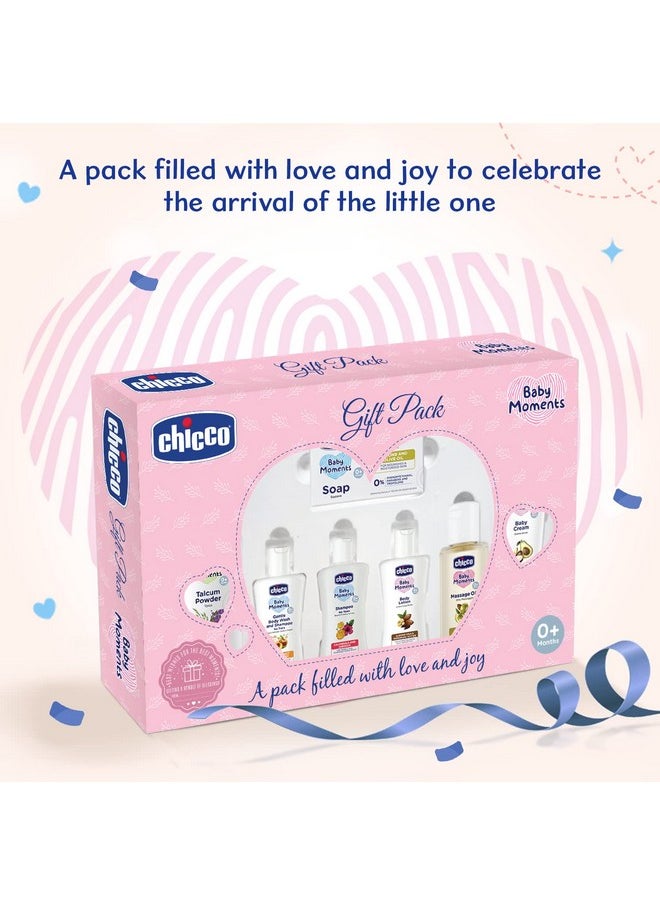 Chicco Baby Moments Baby Caring Gift Pack (Pink) with 7 Baby Skincare & Haircare Products | Baby Care Gift Set for Newborn Baby Shower, New Parents, and Birthdays | Phenoxyethanol Free
