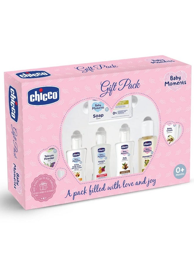 Chicco Baby Moments Baby Caring Gift Pack (Pink) with 7 Baby Skincare & Haircare Products | Baby Care Gift Set for Newborn Baby Shower, New Parents, and Birthdays | Phenoxyethanol Free