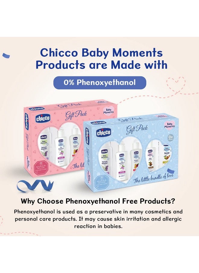Chicco Baby Moments Baby Essentials Gift Pack (Blue) with 5 Baby Skin & Haircare Products | Phenoxyethanol Free