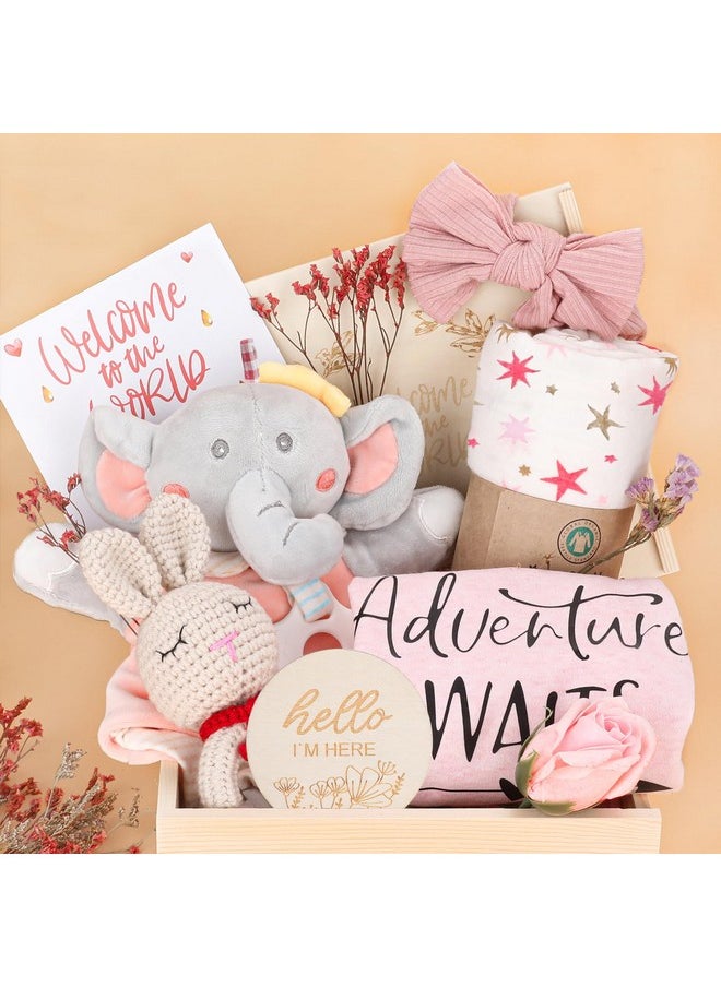 Baby Girl Gifts,Baby Shower Gifts for Girls,New Born Baby Girls Gift,Baby Girl Gift Basket,Unique Baby Gift Essential,Gender Reveal Gifts,Rattle Swaddle Blanket Baby Girl Gifts