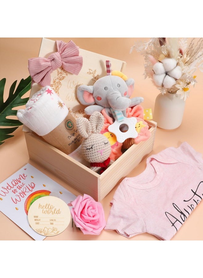 Baby Girl Gifts,Baby Shower Gifts for Girls,New Born Baby Girls Gift,Baby Girl Gift Basket,Unique Baby Gift Essential,Gender Reveal Gifts,Rattle Swaddle Blanket Baby Girl Gifts