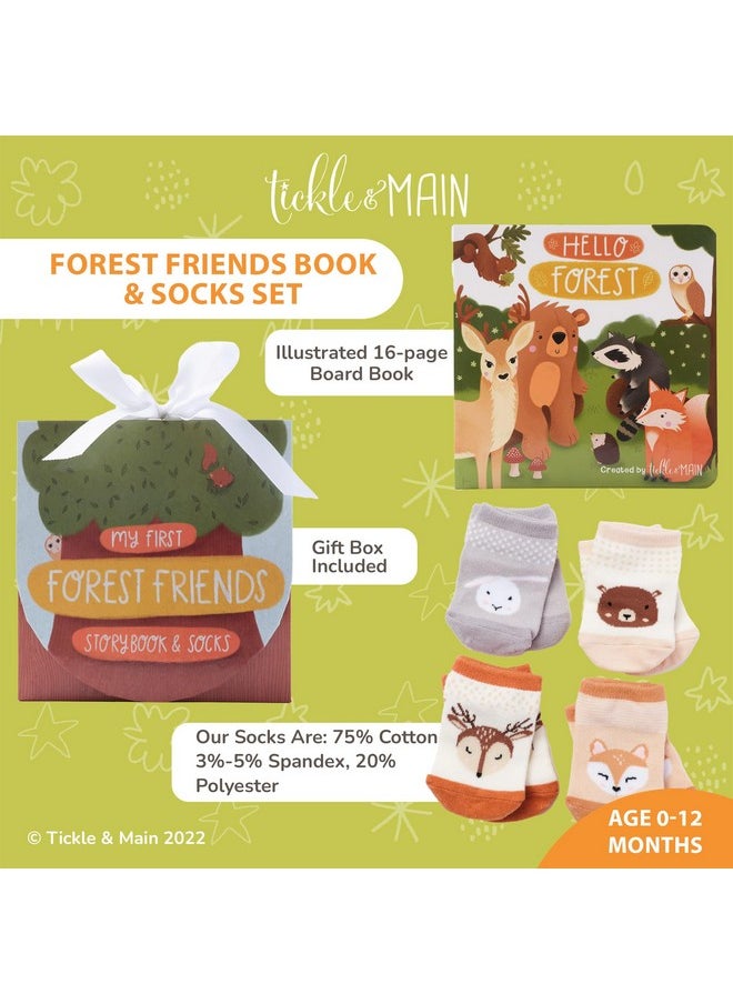 Tickle & Main Woodland Forest Friends Baby Book - 5-Piece Set for Infants 0-12 Months - Includes Storybook and 4 Pairs of Animal Socks - Forest Theme Baby Stuff