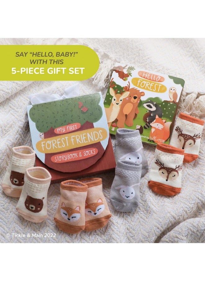 Tickle & Main Woodland Forest Friends Baby Book - 5-Piece Set for Infants 0-12 Months - Includes Storybook and 4 Pairs of Animal Socks - Forest Theme Baby Stuff