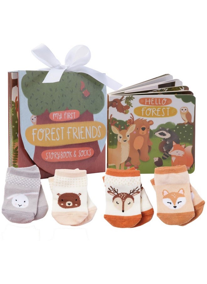 Tickle & Main Woodland Forest Friends Baby Book - 5-Piece Set for Infants 0-12 Months - Includes Storybook and 4 Pairs of Animal Socks - Forest Theme Baby Stuff