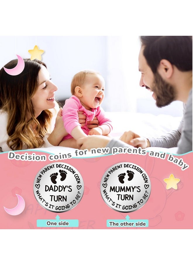 Hicarer 2 Pcs Funny Baby Gift New Parents Decision Coin New Mom Gifts Double Sided Decision Making Coin New Pregnancy Gift for First Time Mom Dad Push Present for Christmas (Silver)