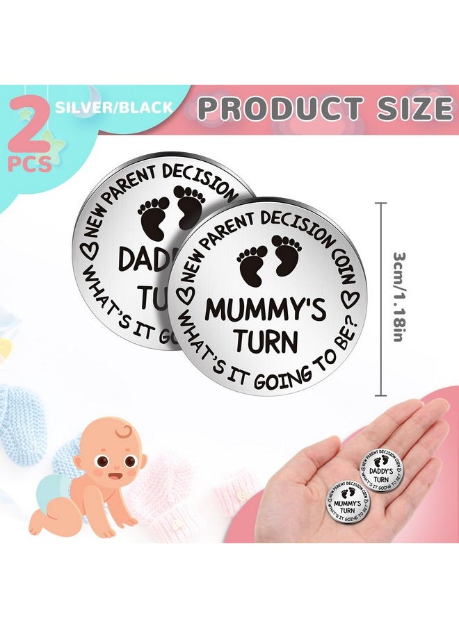Hicarer 2 Pcs Funny Baby Gift New Parents Decision Coin New Mom Gifts Double Sided Decision Making Coin New Pregnancy Gift for First Time Mom Dad Push Present for Christmas (Silver)