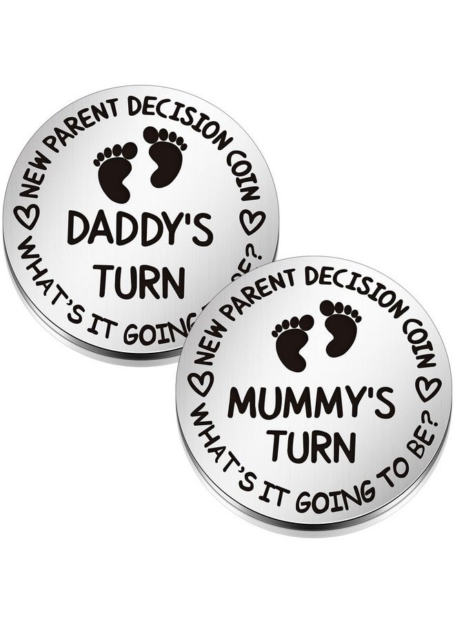Hicarer 2 Pcs Funny Baby Gift New Parents Decision Coin New Mom Gifts Double Sided Decision Making Coin New Pregnancy Gift for First Time Mom Dad Push Present for Christmas (Silver)