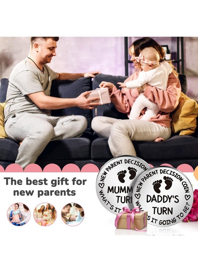 Hicarer 2 Pcs Funny Baby Gift New Parents Decision Coin New Mom Gifts Double Sided Decision Making Coin New Pregnancy Gift for First Time Mom Dad Push Present for Christmas (Silver)