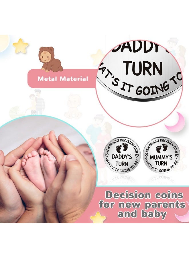 Hicarer 2 Pcs Funny Baby Gift New Parents Decision Coin New Mom Gifts Double Sided Decision Making Coin New Pregnancy Gift for First Time Mom Dad Push Present for Christmas (Silver)
