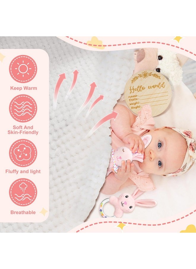 Baby Girl Gifts Newborn Gift Set, Baby Girl Newborn Essentials Gift Basket, Multiple Pieces Baby Girl Gift Basket with Baby Bunny Handbell, Baby Blanket, Keepsake Milestone, Bunny Toy, Baby Socks