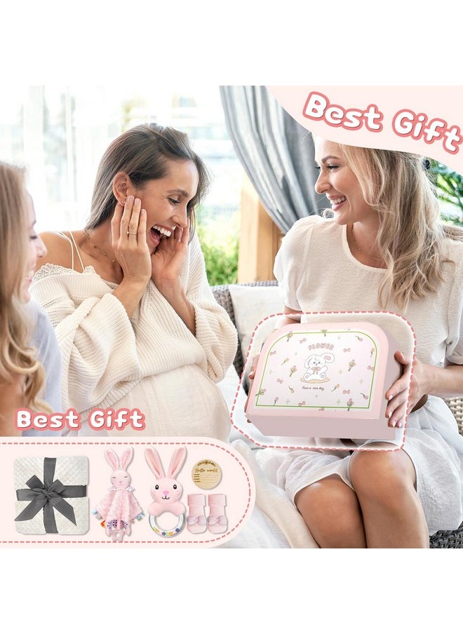 Baby Girl Gifts Newborn Gift Set, Baby Girl Newborn Essentials Gift Basket, Multiple Pieces Baby Girl Gift Basket with Baby Bunny Handbell, Baby Blanket, Keepsake Milestone, Bunny Toy, Baby Socks