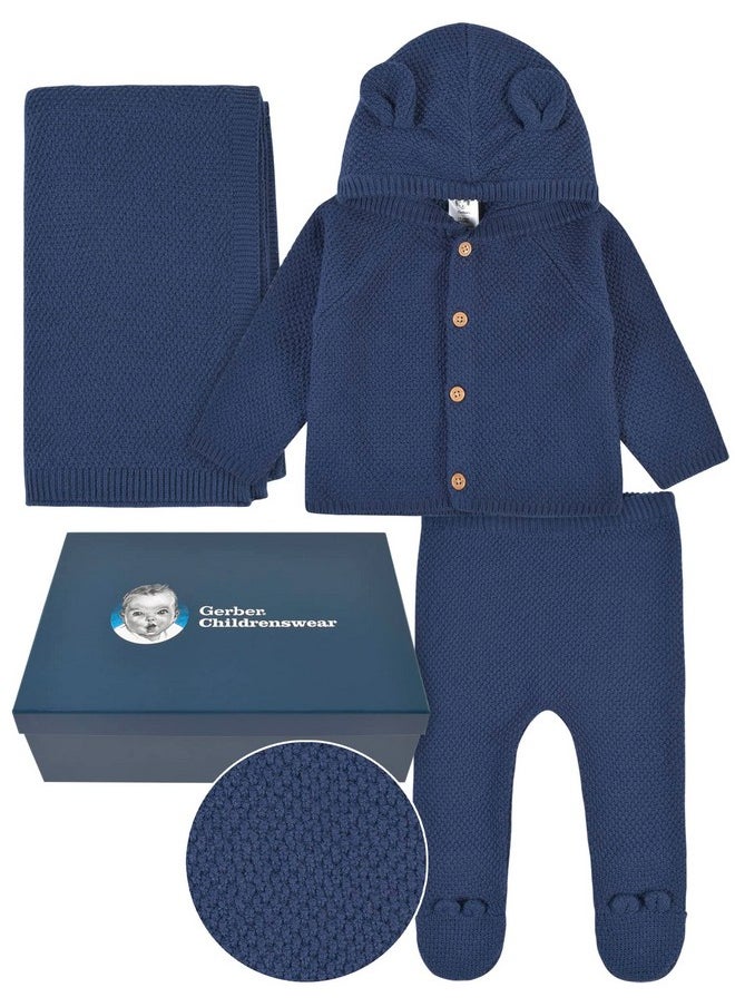 Gerber Unisex Baby 3-Piece Knit Clothing Gift Set Navy Newborn