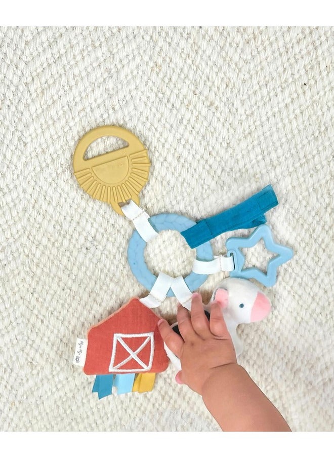 Itzy Ritzy Farm Toy Gift Set - Includes Cow Lovey & Farm-Themed Busy Ring Car Seat and Stroller Toy - Features Crinkle Sounds, Engaging Textures & Silicone Teething Relief (Farm)