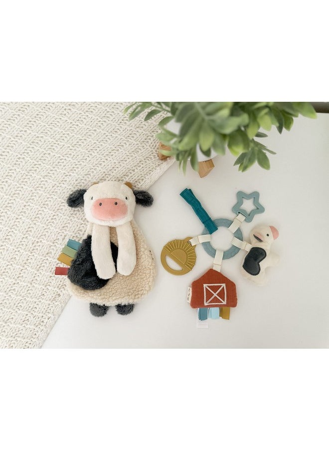 Itzy Ritzy Farm Toy Gift Set - Includes Cow Lovey & Farm-Themed Busy Ring Car Seat and Stroller Toy - Features Crinkle Sounds, Engaging Textures & Silicone Teething Relief (Farm)