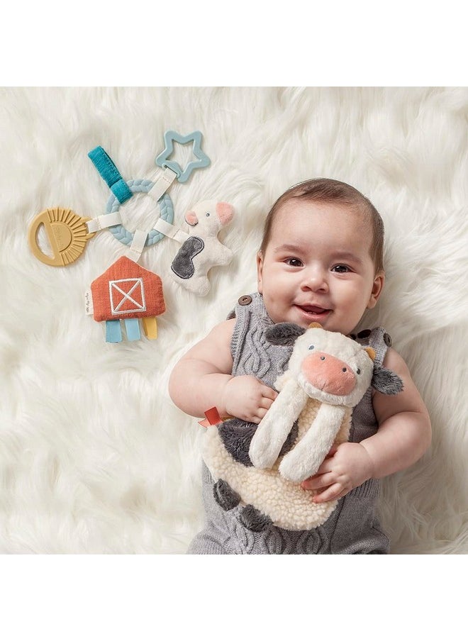 Itzy Ritzy Farm Toy Gift Set - Includes Cow Lovey & Farm-Themed Busy Ring Car Seat and Stroller Toy - Features Crinkle Sounds, Engaging Textures & Silicone Teething Relief (Farm)