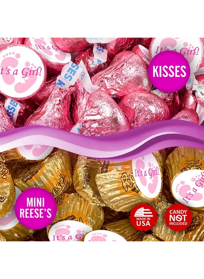 324 Its a Girl Pink Footprints Kisses Labels for Baby Shower Or Baby Sprinkle Party Or Event Decorations, Stickers, Wrappers, Favors. Made in USA