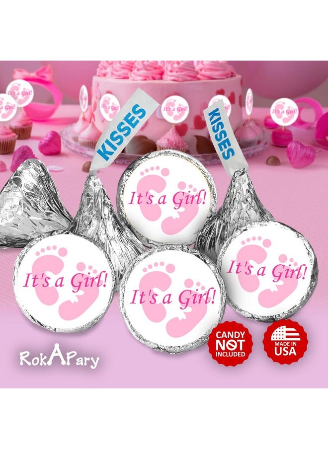 324 Its a Girl Pink Footprints Kisses Labels for Baby Shower Or Baby Sprinkle Party Or Event Decorations, Stickers, Wrappers, Favors. Made in USA