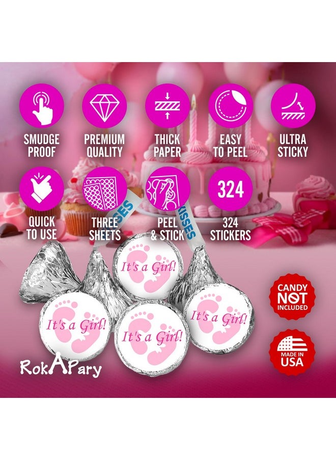 324 Its a Girl Pink Footprints Kisses Labels for Baby Shower Or Baby Sprinkle Party Or Event Decorations, Stickers, Wrappers, Favors. Made in USA