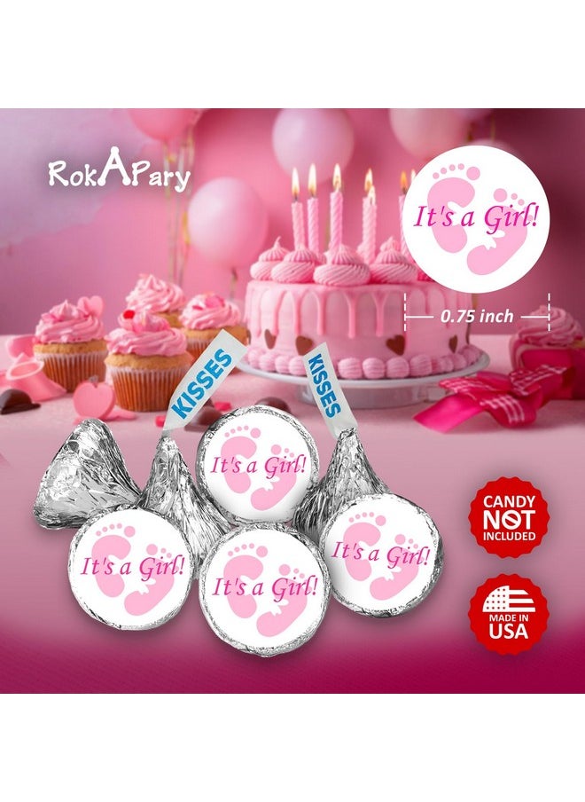 324 Its a Girl Pink Footprints Kisses Labels for Baby Shower Or Baby Sprinkle Party Or Event Decorations, Stickers, Wrappers, Favors. Made in USA