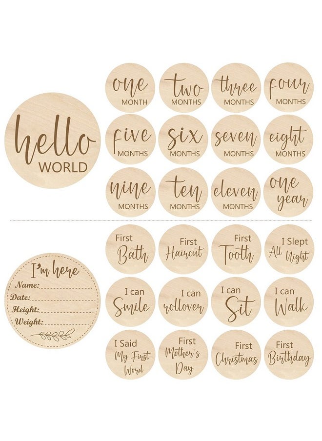 Baby Milestone Cards Wooden Monthly Cards and Infant First, Double Sided Engraved Photo Prop Discs,Gift Set for Baby Shower and Newborn,Come with Velvet Gift Bag (Round style2)
