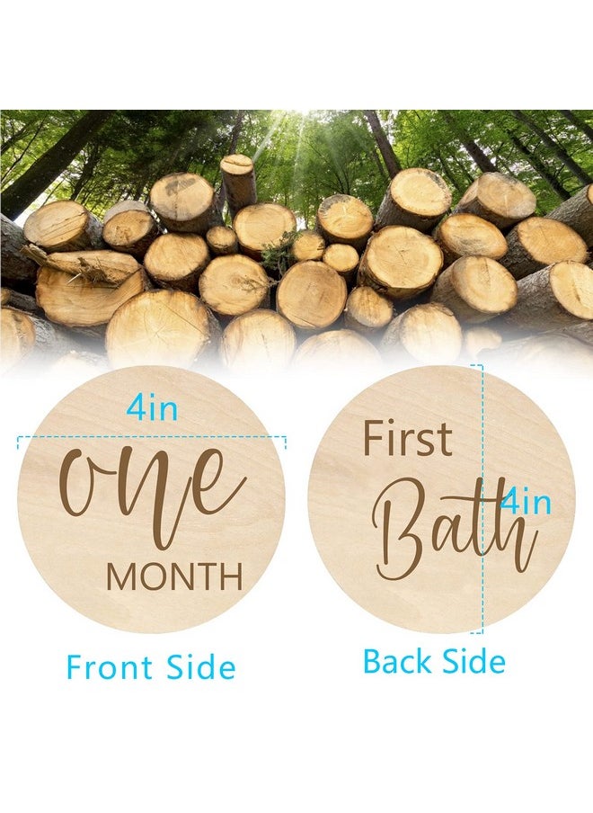 Baby Milestone Cards Wooden Monthly Cards and Infant First, Double Sided Engraved Photo Prop Discs,Gift Set for Baby Shower and Newborn,Come with Velvet Gift Bag (Round style2)