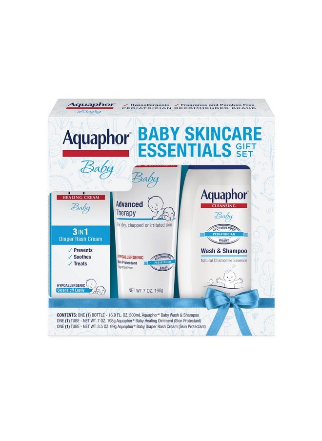 Aquaphor Baby Skincare Essentials Gift Set with Baby Wash and Shampoo, Healing Ointment, and Diaper Rash Cream, 3 Pieces