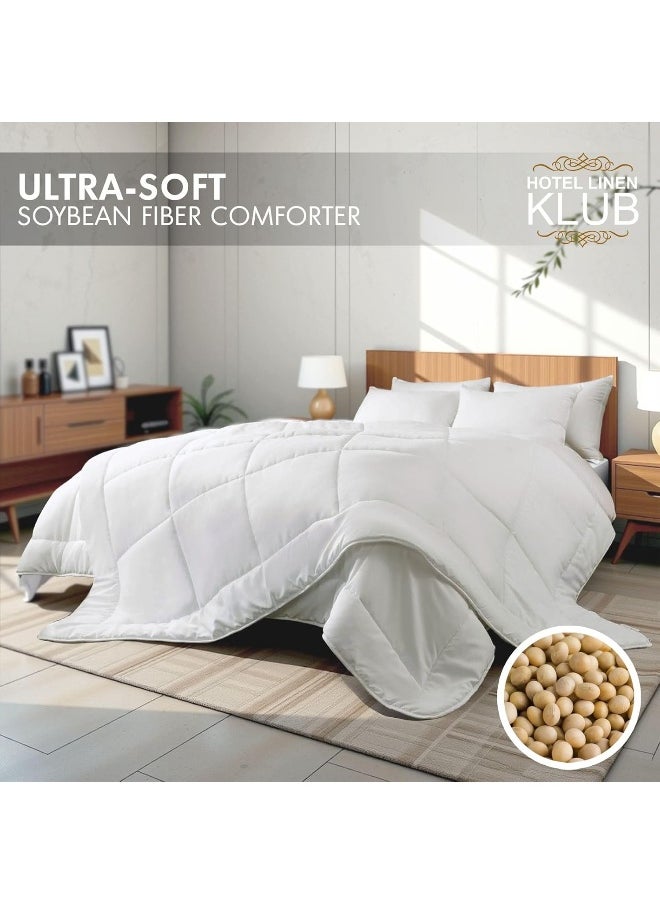 Hotel Linen Klub Soya Bean White Duvet - Hypoallergenic & Eco-Friendly Fiber Filler for Exceptional Softness & Comfort, Moisture-Wicking and Breathable Material, Size: Single(160 x 220 cm)