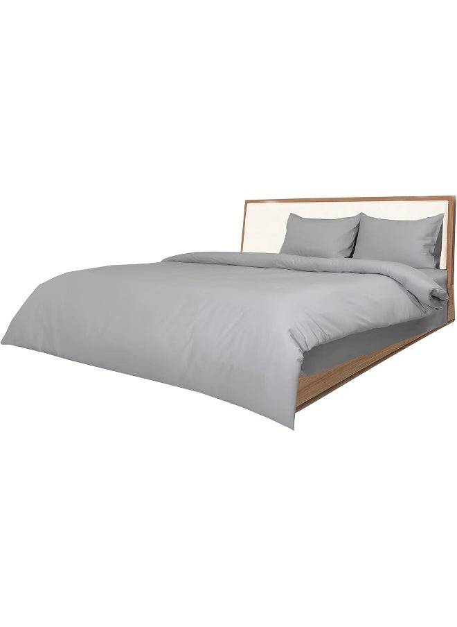 Hotel Linen Klub Double Duvet Cover - 1 Piece, Size: 225 x 245 cm, Made from Luxurious 100% Cotton with 250 Thread Count for Exceptional Softness and Comfort, Cool and Breathable Fabric, Silver