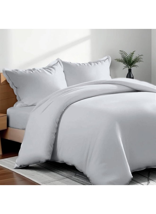 Hotel Linen Klub Queen Duvet Cover 3PC Set - 350TC 100% Long Staple Cotton Sateen -Luxury Quality, Easy Button Closure, Size: 220x230cm + 2PC Pillow Sham 50 x 75+ 5cm, Silver
