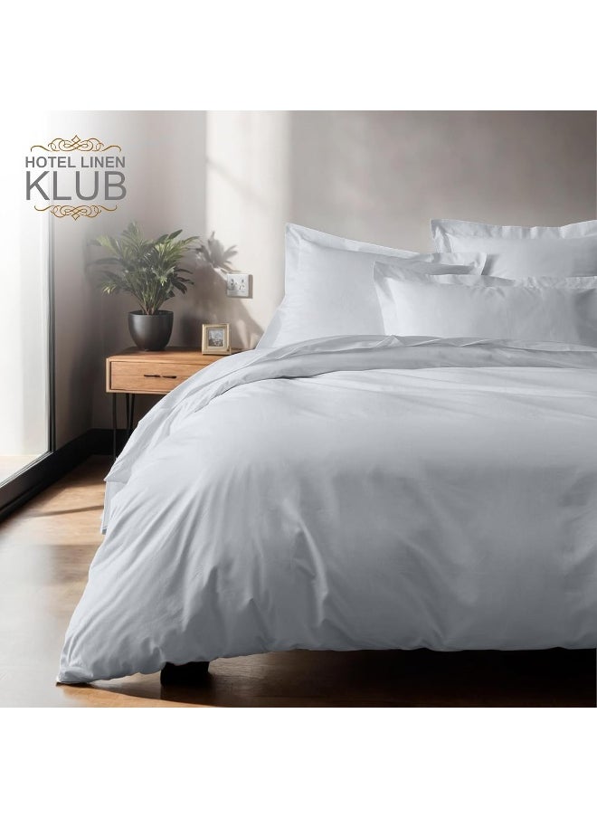 Hotel Linen Klub Queen Duvet Cover 3PC Set - 350TC 100% Long Staple Cotton Sateen -Luxury Quality, Easy Button Closure, Size: 220x230cm + 2PC Pillow Sham 50 x 75+ 5cm, Silver