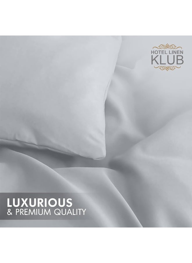 Hotel Linen Klub Queen Duvet Cover 3PC Set - 350TC 100% Long Staple Cotton Sateen -Luxury Quality, Easy Button Closure, Size: 220x230cm + 2PC Pillow Sham 50 x 75+ 5cm, Silver