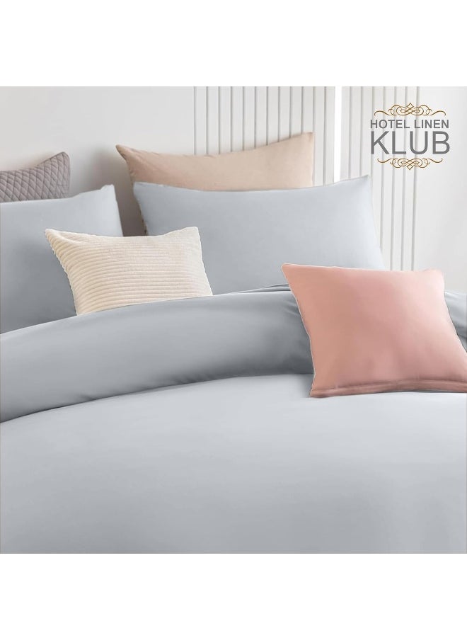 Hotel Linen Klub Queen Duvet Cover 3PC Set - 350TC 100% Long Staple Cotton Sateen -Luxury Quality, Easy Button Closure, Size: 220x230cm + 2PC Pillow Sham 50 x 75+ 5cm, Silver