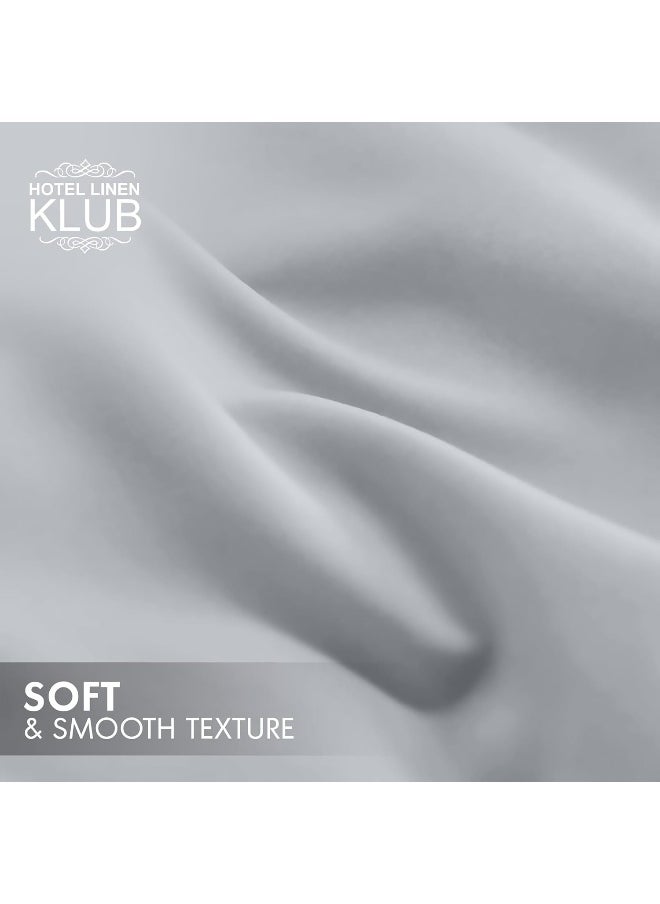 Hotel Linen Klub Queen Duvet Cover 3PC Set - 350TC 100% Long Staple Cotton Sateen -Luxury Quality, Easy Button Closure, Size: 220x230cm + 2PC Pillow Sham 50 x 75+ 5cm, Silver