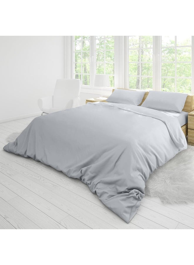 Hotel Linen Klub Queen Duvet Cover 3PC Set - 350TC 100% Long Staple Cotton Sateen -Luxury Quality, Easy Button Closure, Size: 220x230cm + 2PC Pillow Sham 50 x 75+ 5cm, Silver