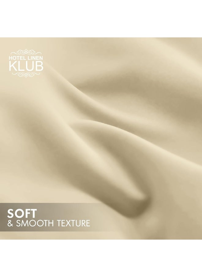 Hotel Linen Klub Double Duvet Cover 3PC Set - 350TC 100% Long Staple Cotton Sateen -Luxury Quality, Easy Button Closure, Size: 200x200cm + 2PC Pillow Sham 50 x 75+ 5cm, Beige
