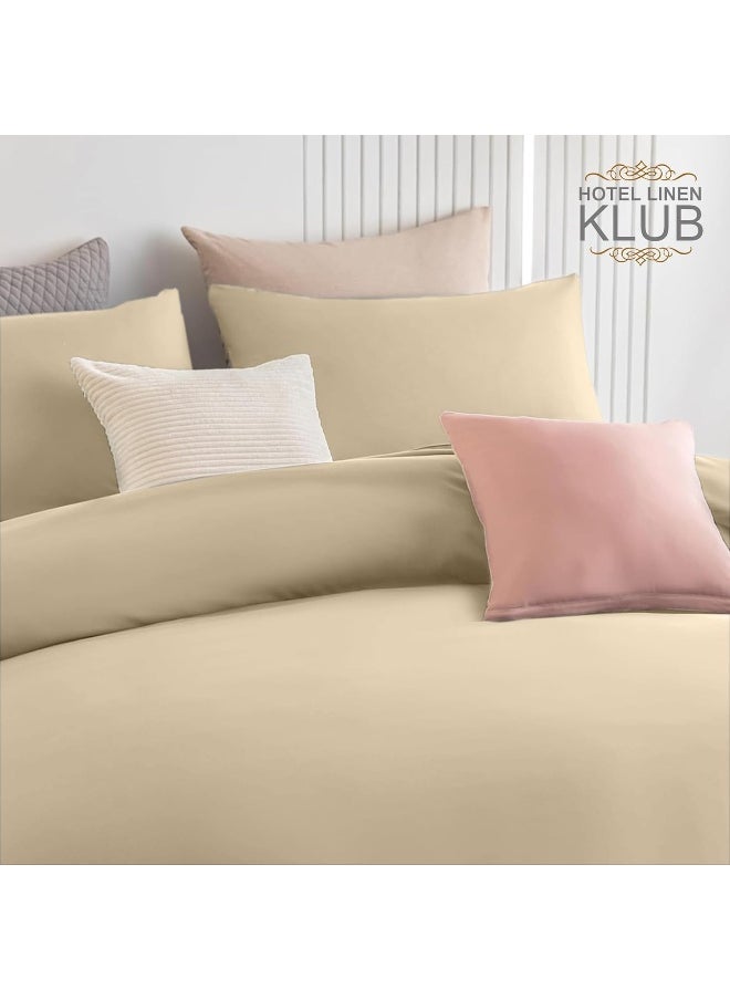 Hotel Linen Klub Double Duvet Cover 3PC Set - 350TC 100% Long Staple Cotton Sateen -Luxury Quality, Easy Button Closure, Size: 200x200cm + 2PC Pillow Sham 50 x 75+ 5cm, Beige