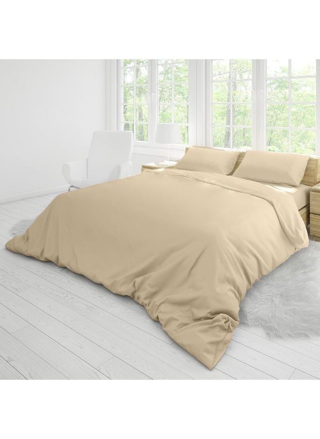 Hotel Linen Klub Double Duvet Cover 3PC Set - 350TC 100% Long Staple Cotton Sateen -Luxury Quality, Easy Button Closure, Size: 200x200cm + 2PC Pillow Sham 50 x 75+ 5cm, Beige
