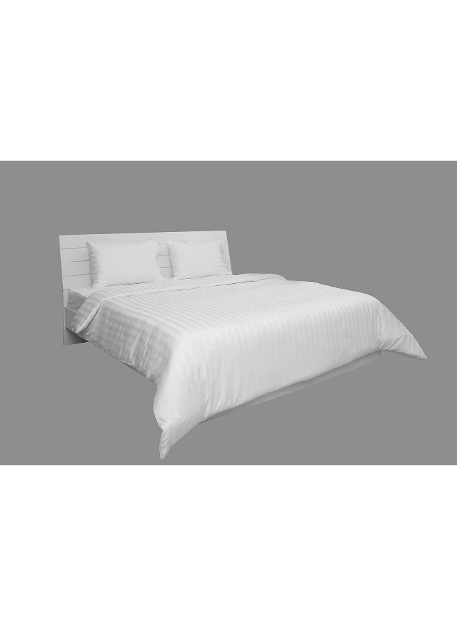 Hotel Linen Klub King Duvet Cover Set - 3 Pieces, Luxurious 100% Cotton Sateen with 250 Thread Count, Elegant 1-Inch Stripe Design, Size: 245 x 265 cm + 2 Pillowcases (50 x 75 cm), Classic White