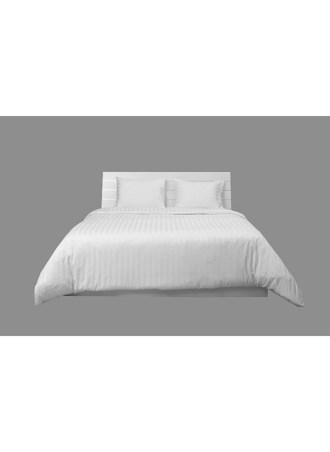 Hotel Linen Klub King Duvet Cover Set - 3 Pieces, Luxurious 100% Cotton Sateen with 250 Thread Count, Elegant 1-Inch Stripe Design, Size: 245 x 265 cm + 2 Pillowcases (50 x 75 cm), Classic White